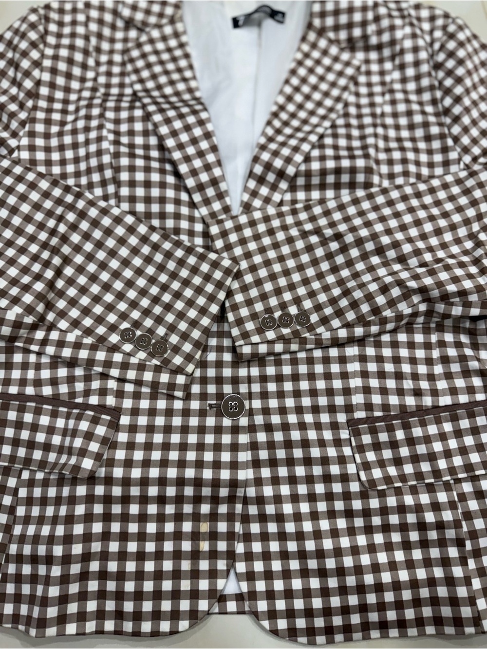Checked Brown & White Blazer - Women - Picture 3 of 4
